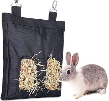 Hay Bag for Rabbits, Rabbit Hay Bag, Guinea Pig Accessories, Hay Feeder (2 Holes, Dark Black)